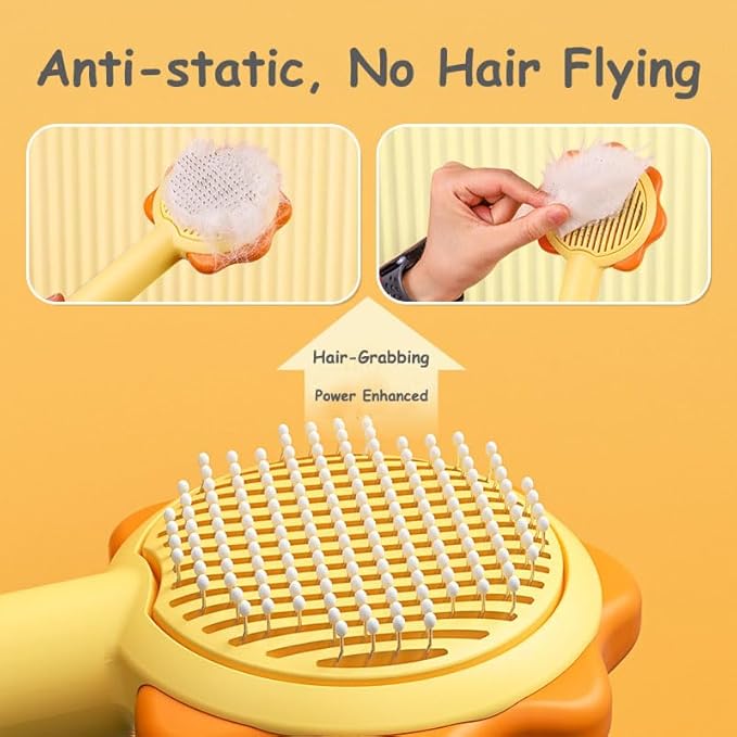 Cat Brushes for Indoor Cats,2 in 1 Self-Cleaning Slicker Brush with Open Knot for Long & Short Haried Cats,Kitten,Puppy and Large Dogs, Yellow