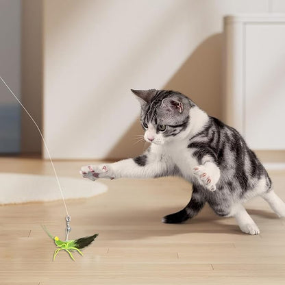 3 Pcs Cat Feather Toys, Interactive Cat Toys with Feather Simulation Insects Grasshopper Refills Interactive Cats Teaser Wand Attachments for Cats Kitten Wand