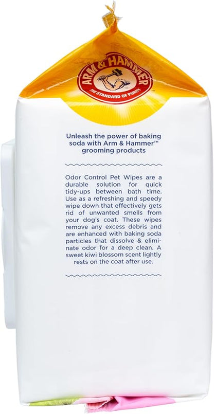 Arm & Hammer for Pets Odor Control Dog Wipes, Deodorizing Wipes with Baking Soda for Dogs Between Baths, Gentle Cleaning Pet Grooming Wipes for Everyday Freshness, Kiwi Blossom Scent, 100 Count - 3 Pk