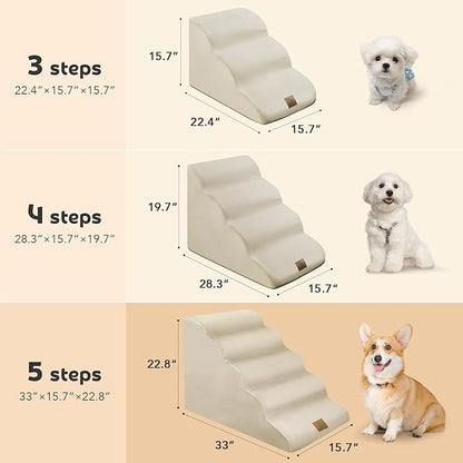 Mestuel 23in High Dogs Stairs, F Stairs for High Bed,5 Steps Ramp to High Couch Sofa Bed Indoor with Gentle Slope& Nonslip Bottom, Lint Roller Set, Beige