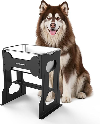 2.4 Gallon Elevated Large Dog Water Bowl,16" Raised Stainless Steel Bowl with Stand for Large Breed, Full Metal Dog Feeding Station for Relief Joint Pressure, Easy Clean for Indoor & Outdoor Uses