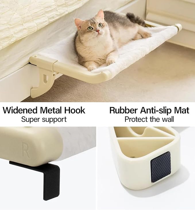Cat Bedside Hammock – Premium Cat Bed & Window Perch Holds up to 50lbs, One-Step Sliding Clamping Slot Adjustment Cats Hammock