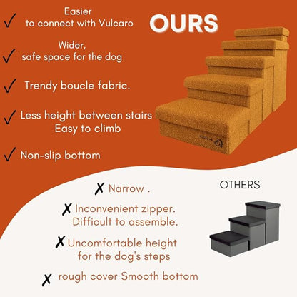 5-Step Dog Stairs for Small, Medium Dogs with Storage Box - Durable Folding Pet Steps, Padded Lid and Container; Dog Steps for Bed and Couch + Hair Brush Gift (Terracotta, Large, 5.0)