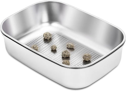 Stainless Steel Sifting Litter Box with Lid, Metal Litter Pan with Scoop for Big Cats Multi Cat, Extra Large Cats Litterbox Odor Control Easy Clean