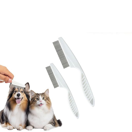 Multifunctional Pet Comb,2PCS New Pet Hair Removal Flea Comb for Dogs Cats,Grooming Brush Fine Magic Knot Remover,Fine-Tooth Stainless Cleaning Massage Brush for Puppies (White)