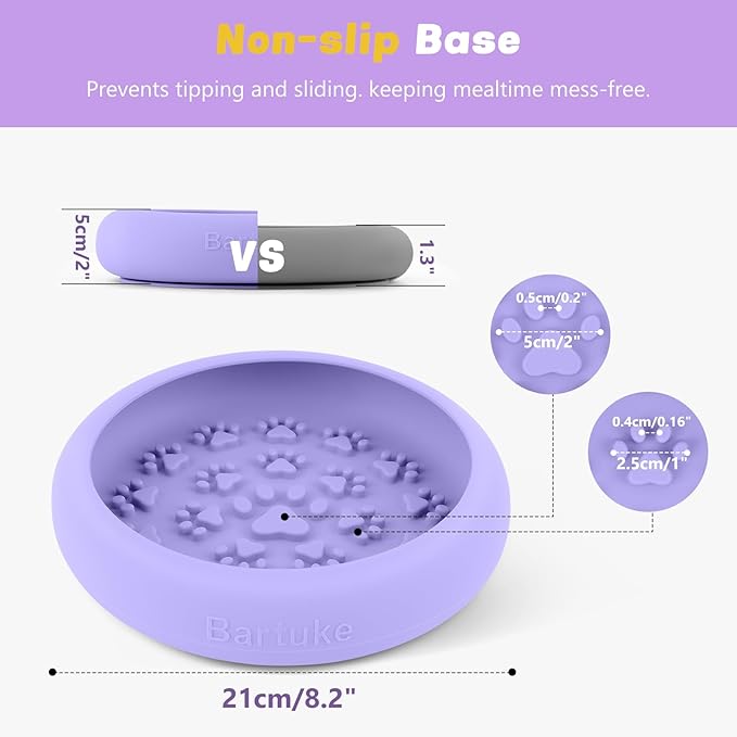 Dog Lick Bowl, Slow Feeder Dog Bowl Licking Mat for Small to Large Dogs, BPA-Free Non-Slip Silicone Slow Feeder Treat Dispenser for Anxiety Relief, Freezer & Dishwasher Safe (Purple, 8.2"×2")