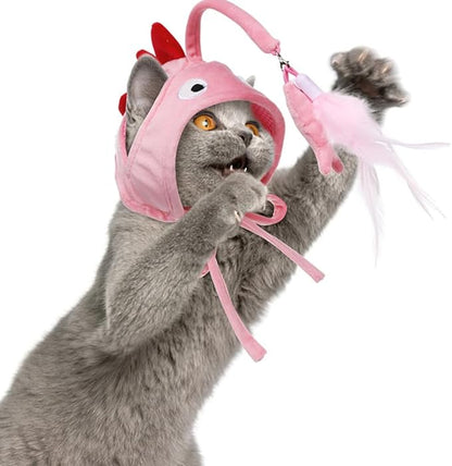 POPETPOP Cat Wand, Cat Wand Interactive Head Mounted Hats for Indoor Kitten or s