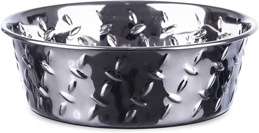 Loving Pets Diamond Plated Dog Bowl with Non-Skid Bottom, 1-Quart, Silver