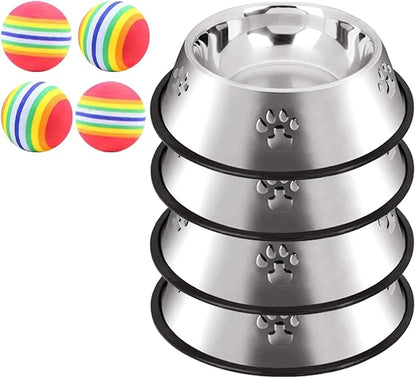 CAQ Dog Cat Bowls Stainless Steel Small Cat Dog Food Water Bowl for Indoor Stackable Pets Puppy Dish Non-Slip Removable Rubber Base Set of 4
