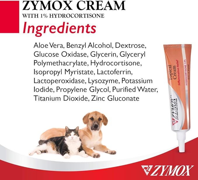 Zymox Veterinarian Strength Topical Cream with 1% Hydrocortisone for Dogs and Cats, 1oz