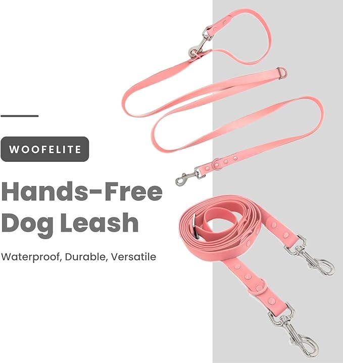 Hands-Free Waterproof Dog Leash, Adjustable Waist & Crossbody Dog Leash for Running, Walking & Hiking (Pink, 7 FT)