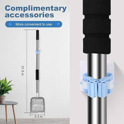 Cat Litter Spoon Metal Removable Stainless Steel Long Handle Cat Litter Screen Non-Stick Coated with Adjustable Handle and Soft Grip Heavy Duty Pet Cat Litter Shovel with 1 Pcs Hook