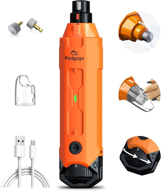 6-Speed Dog Nail Grinder & 2 Extra Grinding Heads Super Quiet 45dB with 2 LED Lights 12000RPM Pet Nail Grinder& 3 Grinding Ports Dog Nail Trimmer for Large Medium Small Dogs with Dust Cap