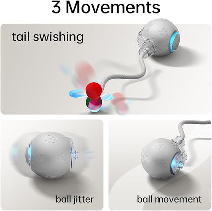 Interactive Cat & Dog Ball Toys - Cat Toys for Indoor Cats with Speedy Tail 2.0, Dog Toy Ball & Cat Toys, Motion-Activated, USB Rechargeable Birthday Gift for Cats and Dogs (Grey)