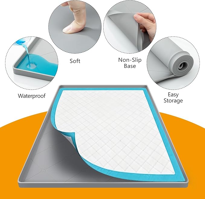 Silicone Dog Pee Pad Holder for 34x22 in Pads, Non-Slip Leak-Proof Puppy Pad Tray, Portable Puppy Training Mat with Raised Edges for Floor Protection, Easy to Clean