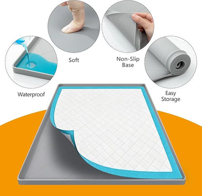 Silicone Dog Pee Pad Holder for 34x22 in Pads, Non-Slip Leak-Proof Puppy Pad Tray, Portable Puppy Training Mat with Raised Edges for Floor Protection, Easy to Clean