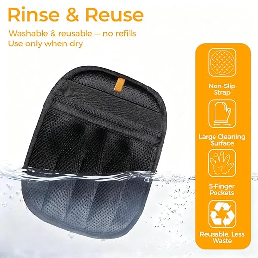 Electrostatic Pet Hair Remover Gloves, 2-Pack Reusable Washable 5-Finger Grooming Mitts for Dog & Cat Fur, Lint Remover for Couch, Furniture, Carpet, Clothes, Car Seats
