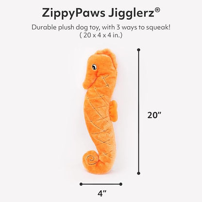 ZippyPaws Jigglerz - Dog Squeaky Toys to Keep Them Busy, Funny Animal Plush for Small, Medium, & Large Dogs, Cute Stuffed Puppy Toy, Pet Product, Gift for All Breeds, Interactive Squeaker - Seahorse