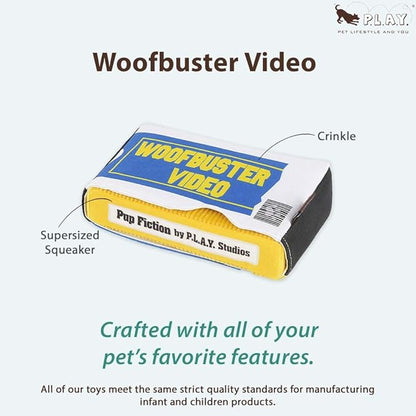 P.L.A.Y. Cute Plush Dog Toys - 1990s Classics Themed Durable Squeaker Crinkle Chew Toy, Great for Puppies & Small, Medium, Large Dogs - Machine Washable, Recycled Materials (Woofbuster Video Tape)