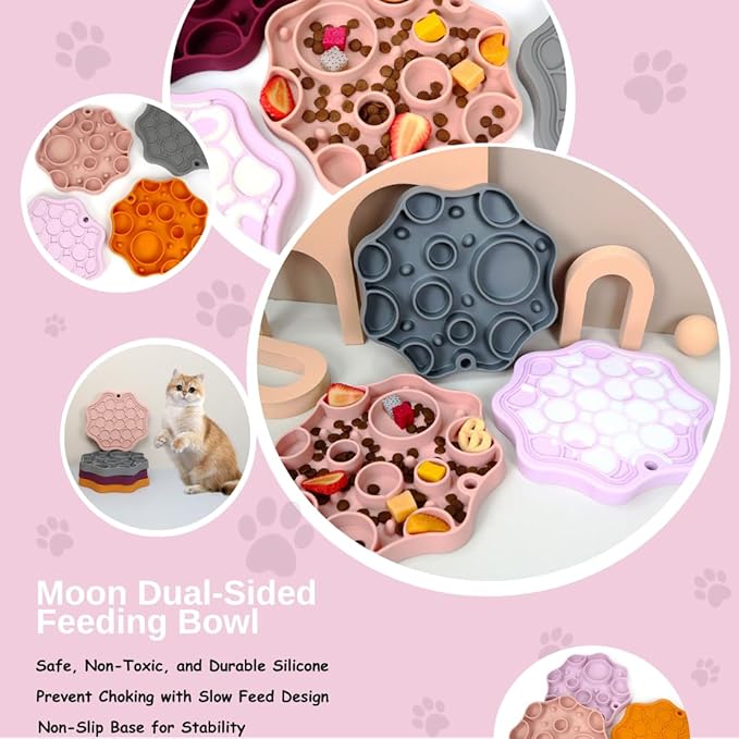 Dog Slow Feeder, Moon Dual-Sided Pet Feeding Bowl, Food-Grade Silicone, Slow Feed & Lick-Friendly Design, Easy to Clean, Anti-Slip, Durable & Safe for Cats and Dogs Cloud