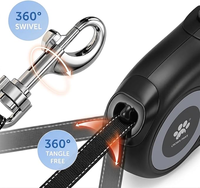 16 ft Retractable Dog Leash for Extra Large Dogs up to 130 lbs,Tangle-Free Nylon Tape,Black Dan24 XL