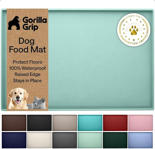 GORILLA GRIP 100% Waterproof Raised Edge BPA Free Silicone Pet Feeding Mat, Dog Cat Food Mats Contain Spills Protects Floors, Placemats for Cats and Dogs Water Bowl, Pets Accessories 32x24 Mint