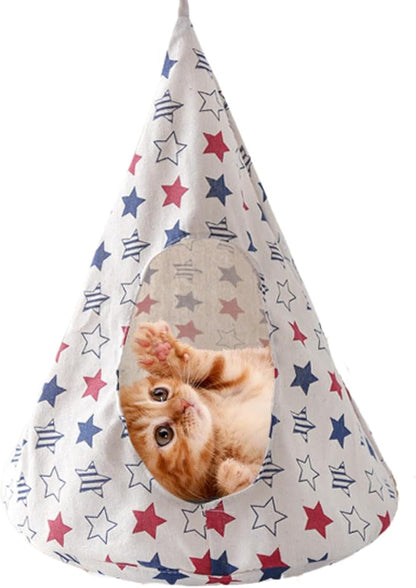 Breathable Cat Hammock Bed Comfortable Hanging Pet Hammock Bed Swing for Cats Small Dogs Rabbits (White-Star,Small)