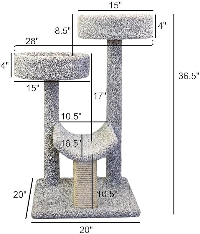 Maykoosh Boldly Bohemian Triple Cat Perch - Multi-Level, 28" L x 23" W x 36.5" H, Green, for All Breed Sizes, Ideal for Climbing, Scratching, Cuddling, Jumping Neutral/28 L x 23" W x 36.5" H
