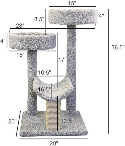 Maykoosh Boldly Bohemian Triple Cat Perch - Multi-Level, 28" L x 23" W x 36.5" H, Green, for All Breed Sizes, Ideal for Climbing, Scratching, Cuddling, Jumping Neutral/28 L x 23" W x 36.5" H