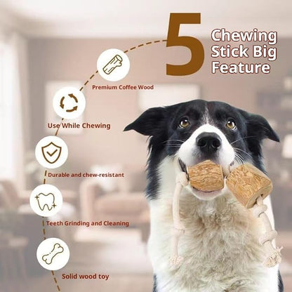Natural coffee wood, Large Dog Chew Toy Set（1Throwing and chewing on the rope knot toy+1Coffee wood chewing stick）. Sturdy and Durable, Fun and Healthy, It Is the Ideal Toy Exclusively for Dogs