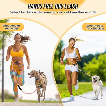 Lukovee Hands Free Dog Leash, 10FT Adjustable Training Lead 1/2 Inch Nylon Heavy Duty Lead No Pull for Large Medium Dogs, Tangle Free Reflective Waist-Leash for Walking Running, Pink