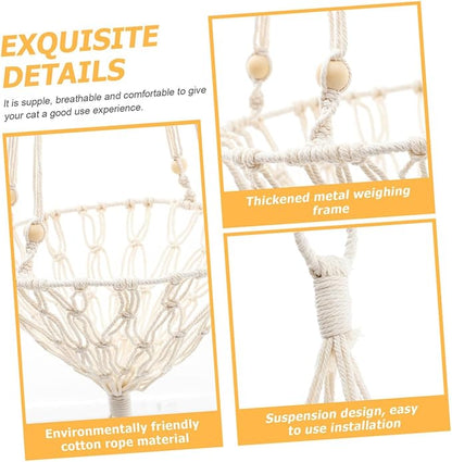 BESPORTBLE Bohemian Woven Hanging Cat Hammock Sturdy 40cm Cat Nest for 20-30lbs Pets Indoor Hanging Bed Household Supply