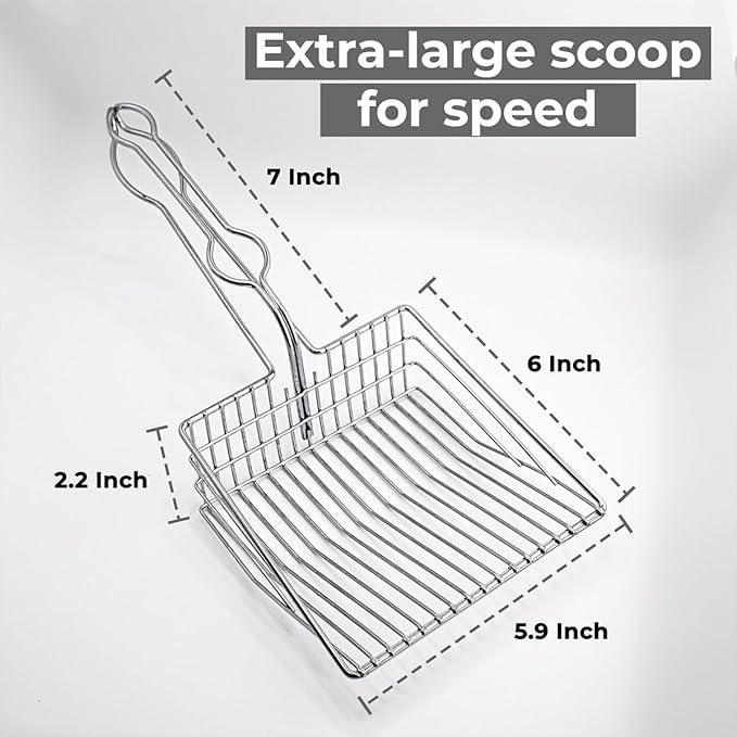 Cat Litter Scoop - Extra Large Heavy Duty Metal Kitty Litter Scoop, Premium Stainless Steel Cat Poop Scooper, Durable Sifting Shovel with Long Handle for Easy Cleanup, Best cat scooper for litter box