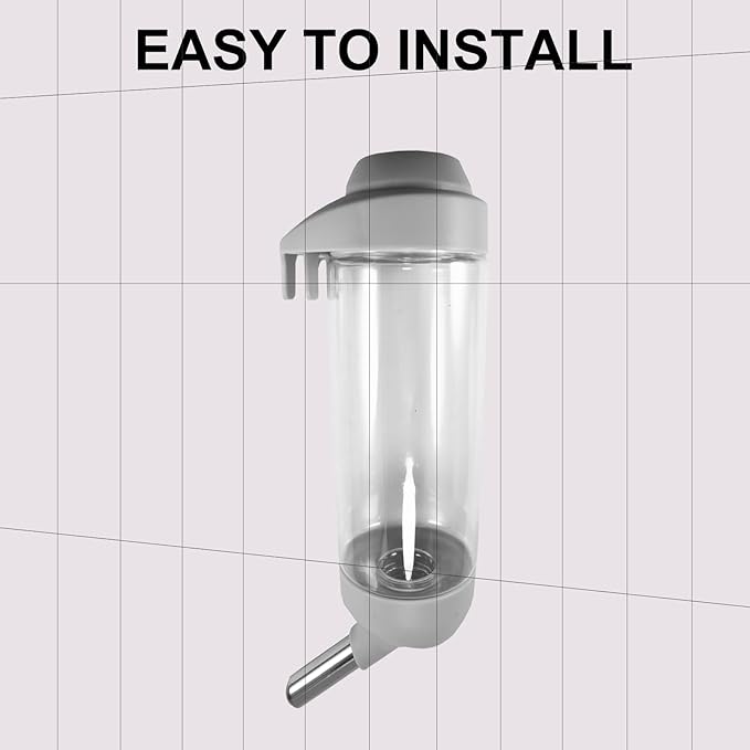 Dog Crate Water Bottle - 17 oz No Drip Kennel Pet Water Dispenser, Easy-to-Use Cage Water Bottle for Dogs, Cats, Small Animals, 500ML, Grey