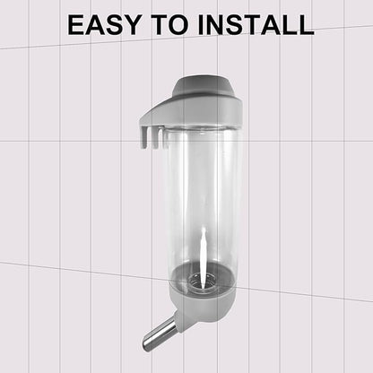 Dog Crate Water Bottle - 17 oz No Drip Kennel Pet Water Dispenser, Easy-to-Use Cage Water Bottle for Dogs, Cats, Small Animals, 500ML, Grey