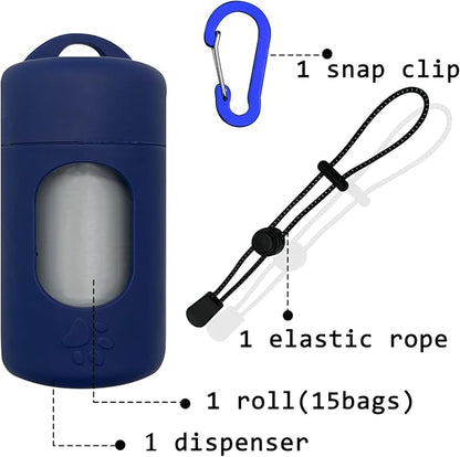 Dog Poop Bag Dispenser for Leash with Snap Clip, Skin-friendly Texture Waste Bag Holder for Dog Walks and Cats, Pets Litter Bag Container, Indoor & Outdoor Use (Navy, 1)