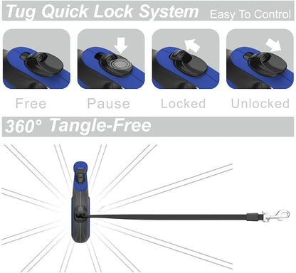 TUG 360° Tangle-Free Retractable Dog Leash with Waste Bag Dispenser (Small, Blue)