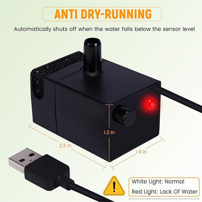 Water Pump for Pet Water Fountain (Models PF-SS-01, PF-SS-02, PF-SS-03) – Only Compatible with PETIMI Pet Water Fountains, Includes Pump (59-inch Cord), Adapter （5V, 1A, Black