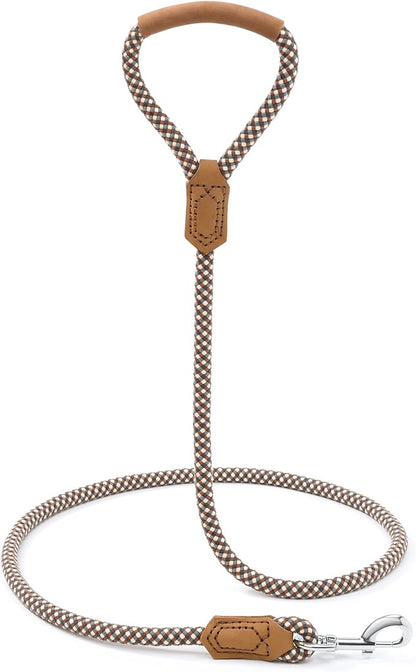 Mile High Life | Premium Leather Dog Leash | Strong Rope Leash | Leather Handle | Zinc Alloy Strong Clasp | Small Medium Large Dogs | 4/5/6 Feet(Brown, 60 Inch (Pack of 1))
