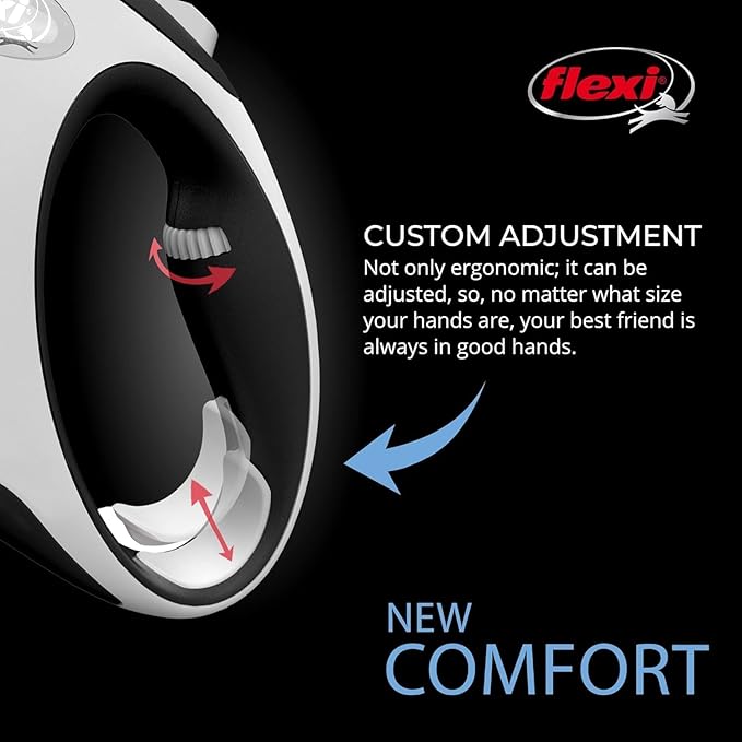 FLEXI® Comfort XS Tape Retractable Dog Leash (Grey/Black) 10 ft for Extra Small, Tiny Dogs up to 26 lbs|Ultra Compact Pocket-Size, 3-Finger Grip, German Quality|Tangle-Free, 1-Hand Brake, Pause & Lock