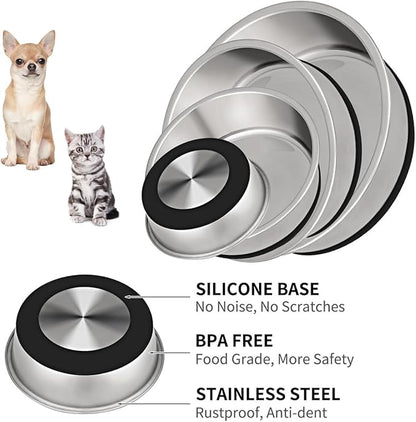 Taglory 2 Cup Stainless Steel Dog Bowls Set of 2 for Food and Water, Silicone Base Anti-Slip, Rust Resistant, Extra Thick Metal Dog Bowl for Cats and Puppies, 17oz, Black