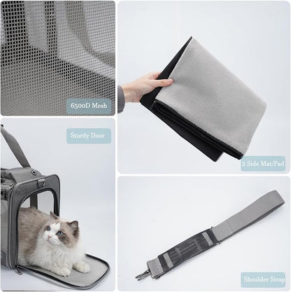 HSC PET Grey Cat Carriers Soft Small Dogs Carrier Airline Approved,Soft-Sided Pets Carrier with Large Pockets,Active Sunshades Curtains,Lightweight,Keeped Shape (Hold up Well)