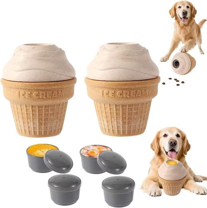 Dog Frozen Treat Toys 2 Pack, 3in1 Enrichment Toys for Dogs in Ice Cream Shape, Long Lasting Treat Dispensing Dog Interactive Toys for Aggressive Chewers to Keep Them Busy