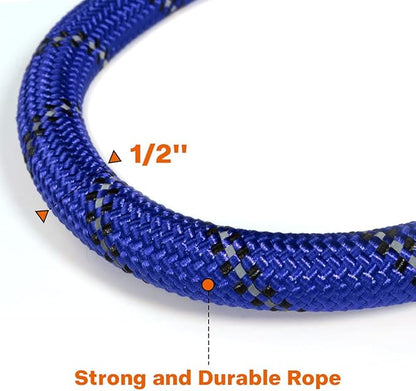 Taglory Rope Dog Leash 4 FT with Comfortable Padded Handle, Highly Reflective Threads Leash and Anti-Tangle Clip for Walking Medium Large Dogs, 1/2 inch, Navyblue
