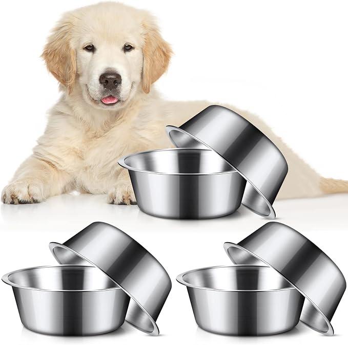 Yahenda 6 Pcs Stainless Steel Metal Dog Bowls Bulk Replacement Basic Thickened Pet Bowls for Small Medium Large Dogs, Dishwasher Safe(8.3 Inch)