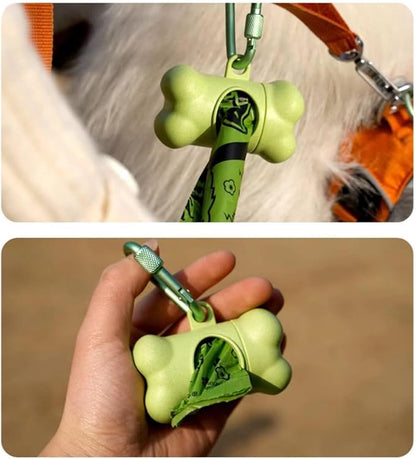 Dog Poop Pickup Bags Holder Dispenser with Standard-Sized Leak-Proof Scented Doggy Waste Bags and Carabiner with Safety Lock&Fastener Never Loose on Leash Lead Again (2 Holder 30 Bags, Green)