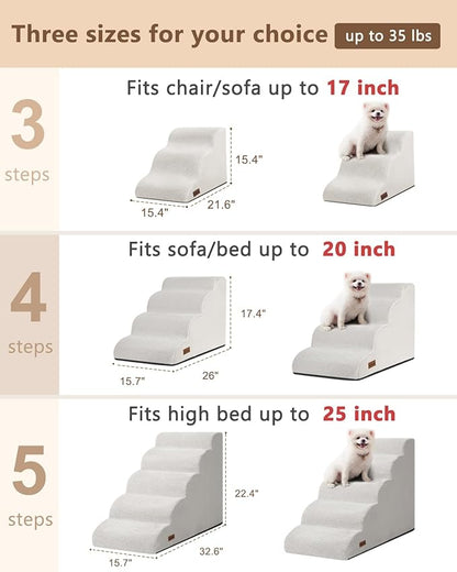 Dog Stairs Ramp for Bed and Couch,4 Step Dog Steps for Small Dogs,Pet Stairs with Non-Slip Bottom for Old Cats,Indoor Pet Steps,Comfort,Durable,17.4" H,Light Grey