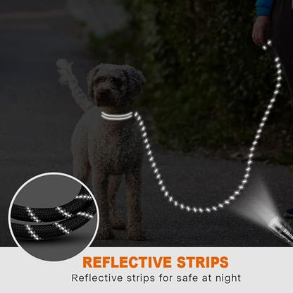 Taglory Rope Dog Leash 4 FT with Comfortable Padded Handle, Highly Reflective Threads Leash and Anti-Tangle Clip for Walking Small Dogs, 3/8 inch, Black