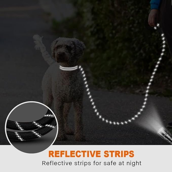 Taglory Rope Dog Leash 6 FT with Comfortable Padded Handle, Highly Reflective Threads Leash and Anti-Tangle Clip for Walking Small Dogs, 3/8 inch, Black