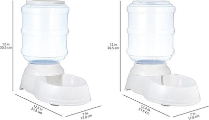 Amazon Basics Automatic Pet Water Dispenser and Gravity Food Feeder Set for Cat and Dog, Easy to Clean, 6-Pound Food Capacity, 1-Gallon, Small, Gray, Pack of 2